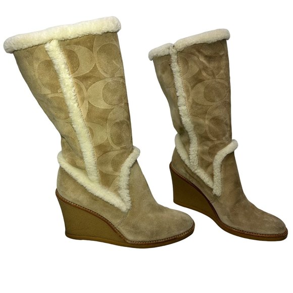 Coach | Jordana Suede Shearling Trim Wedge Boots | Size 8.5 - Picture 1 of 10